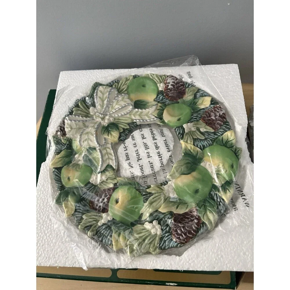 Fitz & Floyd Deviled Egg Serving Plate Winter Garden Green Wreath Christmas  9